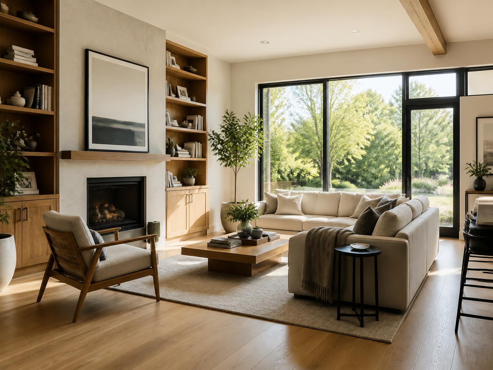 Bright modern living room with large windows and natural light